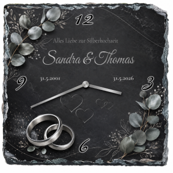 Schieferuhr zur Silberhochzeit Motiv 27